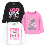Girls Smile & Unicorn Printed Full Sleeve T-Shirts – Pack of 3 | Trampoline Kids