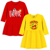 Trampoline Girls Midi Dress Combo | 3/4 Sleeve Cotton Dresses for Kids with Bright Prints | Everyday Comfort Meets Playful Style | Pack of 2