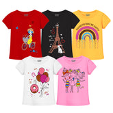 Trampoline Girls Half Sleeves Regular Fit T-Shirt (Pack of 5)