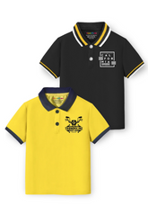 Trampoline Kids Cotton Blend Knit Half Sleeves Solid Polo T-Shirt Pack of 2 - Black, Yellow