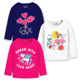 Girls Heart Printed Full Sleeve T-Shirts – Pack of 3 | Trampoline Kids