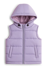 Trampoline Knit Sleeveless Solid Puffer Winter Jacket With 2 Front Pockets - Purple