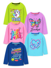 Trampoline Cotton Blend Knit Pack Of 5 Full Sleeves Hearts & Typography Printed Tees - Multi Colour