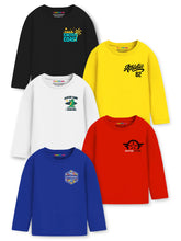 Trampoline Cotton Blend Knit Pack Of 5 Full Sleeves Text Printed Tees - Multi Colour
