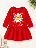 Trampoline Girls Cotton Blend Moon & Daisy Print A-Line Dress – Pack of 2 (Navy Blue & Red)