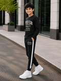 Trampoline Boys Cotton Blend Brooklyn Typographic Print T-Shirt with Track Pants Set – Black