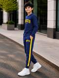 Trampoline Boys Cotton Blend Brooklyn Text Print T-Shirt with Track Pants Set – Navy Blue