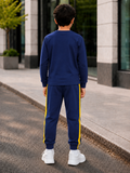 Trampoline Boys Cotton Blend Brooklyn Text Print T-Shirt with Track Pants Set – Navy Blue