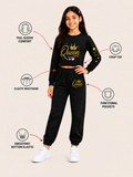 Trampoline Girls Cotton Blend Queen Print Crop Top with Sweatpants Set – Black