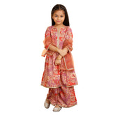 Trampoline Girls Floral Printed Kurta & Palazzo Set With Dupatta
