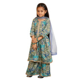 Trampoline Girls Floral Printed Kurta & Palazzo Set With Dupatta
