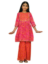 Trampoline Cotton Woven Three Fourth Sleeves Kurta and Sharara Set - Pink
