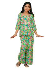 Trampoline Cotton Woven Floral Printed Cord Set with Palazzo - Multicolour