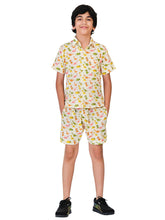 Trampoline Woven Cotton Half Sleeves Dinosaur Print Shirt and Shorts Set - Multicolor
