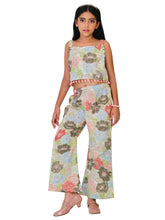 Trampoline Cotton Woven Sleeveless Floral Printed Crop Top & Palazzo Pants - Multicolour