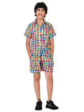 Trampoline Woven Cotton Half Sleeves Geometric Print Shirt and Shorts Set - Multicolor
