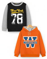 Trampoline Fleece Knit Full Sleeves New York & Wildcats Printed Winter Sweatshirt Pack Of 2 - Multi Colour