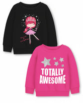 Trampoline Fleece Knit Full Sleeves Totally Awesome Printed Winter Sweatshirt Pack of 2 - Black Pink