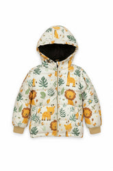 Trampoline Woven Full Sleeves All Over Animal Printed Puffer Winter Jacket With 2 Front Pockets - Multi Colour