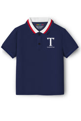 Trampoline Kids Cotton Blend Knit Half Sleeves Solid Polo T-Shirt - Navy Blue
