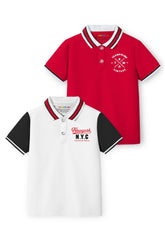 Trampoline Kids Cotton Blend Knit Half Sleeves Solid Polo T-Shirt Pack of 2 - White, Red