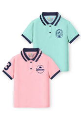 Trampoline Kids Cotton Blend Knit Half Sleeves Solid Polo T-Shirt Pack of 2 - Blue, Pink