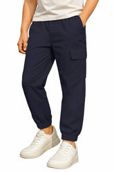 Trampoline Woven Cotton Solid Cargo Trousers - Navy Blue