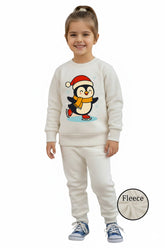 Trampoline Kids White Penguin Print Fleece Sweatshirt & Pajama Clothing Set