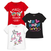 Trampoline Girls Half Sleeves Regular Fit T-Shirt (Pack of 3)