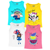 Trampoline Girls Sleeveless Regular Fit T-Shirt (Pack of 4)