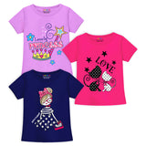 Trampoline Girls Pack of 3 Lovely Princess T-Shirt - Blue Pink & Purple