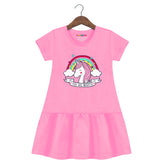 Trampoline Girls Half Sleeve Midi Dress | Cotton Casual Wear with Cute Prints | Breathable Summer Dress for Kids | Easy Everyday Outfit | Pack of 1