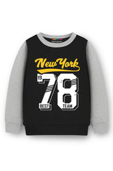 Trampoline Fleece Knit Full Sleeves New York Printed Colorblock Winter Sweatshirt - Black & Grey