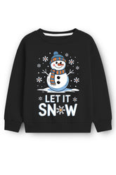 Trampoline Fleece Knit Full Sleeves Snow Man Printed Winter Sweatshirt - Black