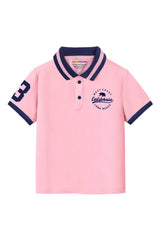 Trampoline Kids Cotton Blend Knit Half Sleeves Solid Polo T-Shirt - Pink