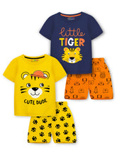 Trampoline Cotton Blend Pack Of 2 Half Sleeves Little Tiger & Cute Dude Printed T-Shirt & Shorts Set - Multi Colour