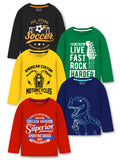 Boys Typography Printed Knit Full Sleeve T-Shirts – Pack of 5 | Trampoline Kids