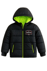 Trampoline Knit Full Sleeves Solid Puffer Winter Jacket With 2 Front Pockets - Black