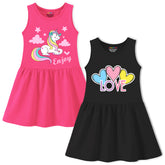 Trampoline Girls Sleeveless Midi Dresses Pack of 2 | Soft Cotton Blend | Colorful & Adorable Prints | Perfect for Playdates, Parties & Everyday Summer Fun