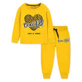 Trampoline Girls Yellow Printed Tshirt and Trackpant Set