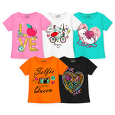 Trampoline Girls Half Sleeves Regular Fit T-Shirt (Pack of 5)