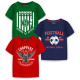 Trampoline Boys Pack of 3 Football & Motorcycle T-Shirt - Blue Red & Green