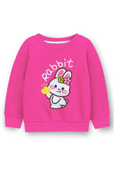 Trampoline Fleece Knit Full Sleeves Winter Sweatshirt with Cute Embroidered Rabbit Patch - Pink