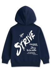 Trampoline Fleece Full Sleeves Strive Text Back Printed Winter Hooded Sweatshirt - Blue