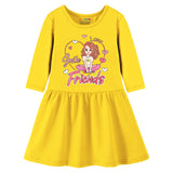 Trampoline Girls 3/4 Sleeve Midi Dress | Stylish Cotton Outfit with Cute Prints | Comfy, Breathable Everyday Wear for Kids | Pack of 1