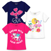 Trampoline Girls Half Sleeves Regular Fit T-Shirt (Pack of 3)