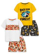 Trampoline Cotton Blend Knit Pack of 2 Half Sleeves Dino & Camo Printed T-shirt & Shorts Set - Multi Color