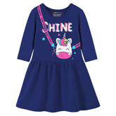 Trampoline Girls 3/4 Sleeve Midi Dress | Stylish Cotton Outfit with Cute Prints | Comfy, Breathable Everyday Wear for Kids | Pack of 1
