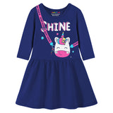 Trampoline Girls 3/4 Sleeve Midi Dress | Stylish Cotton Outfit with Cute Prints | Comfy, Breathable Everyday Wear for Kids | Pack of 1