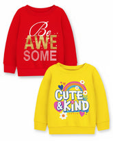Trampoline Fleece Knit Full Sleeves Awesome & Cute & Kind Printed Winter Sweatshirt Pack Of 2 - Red Yellow